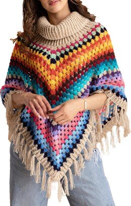 Earth to Sky Rainbow Stripe Crochet Poncho