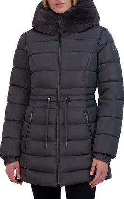 Faux Fur Trim Hooded Puffer Jacket-AC