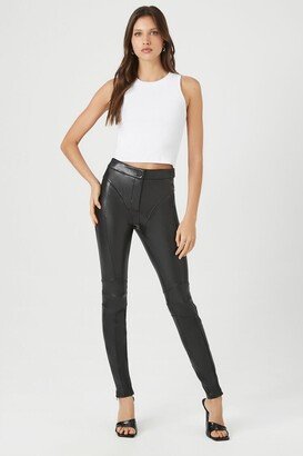 Women's Seamed Faux Leather Skinny Pants in Black Medium