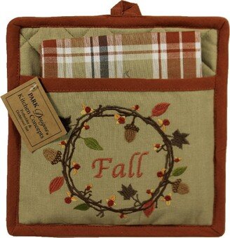 Park Designs Tabletop Autumn Wreath Potholder - 1 Towel & 1 Pot Holder 9.00 Inches - Fall Kitchen Towel - 9596152 - Cotton - Orange