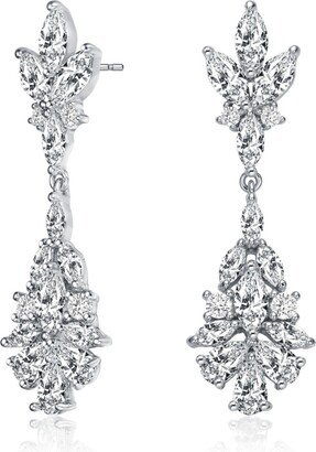 Elegant Sterling Silver & Rhodium-Plated Marquise, Pear, and Round Cubic Zirconia Cluster Earrings