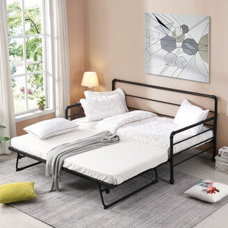 Gerojo Twin Size Metal Daybed with Adjustable Pop-up Trundle