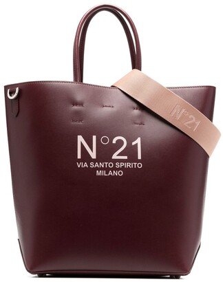 Logo-Print Leather Tote Bag-AB