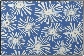 Door Mats: Cactus Blooms - Cream On Blue Door Mat, Blue