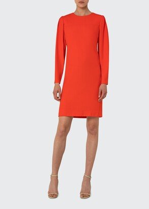 Pleated-Sleeve Sheath Viscose Dress
