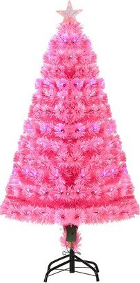 HOMCOM 4 FT Fir Artificial Christmas Tree with Realistic Branches, 130 Multi-Color Fiber Optic LED Lights and 130 Tips, Pink