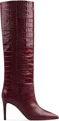 Knee-High Croc-Embossed Leather Stiletto Boots