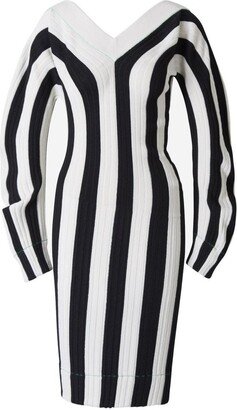 V-Neck Striped Ribbed Dress