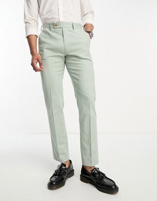 slim linen mix suit pants in sage