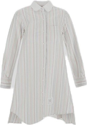 Striped Long-Sleeved Shirt Dress-AE