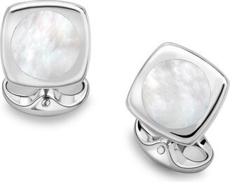 Sterling Silver Cushion Shape Cufflinks With Round Mother-Of-Pearl Inlay