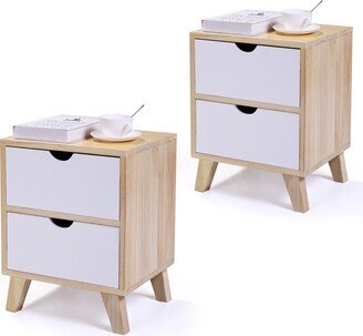 Calnod White Wooden Nightstand Set - Two Drawers, Modern End Table with Tall Legs