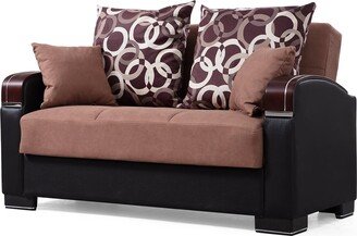 BSD National Supplies Tulsa Beige Fabric-Leather Upholstered Convertible Loveseat with Storage