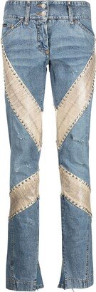 2000s Snake-Panelled Slim-Cut Jeans