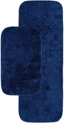 2pc Traditional Nylon Washable Bathroom Rug Set Navy