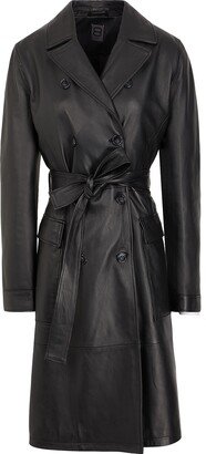 Leather Db Belted Trench Coat Overcoat Black