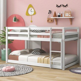 GEROJO Modern Minimalistic Design Pine Wood Twin over Twin Floor Bunk Bed with High Guardrailsl and Ladder, for Kids/Teens Bedroom