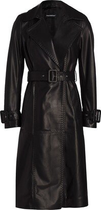 Leather Buckle-Cuff Trench Coat