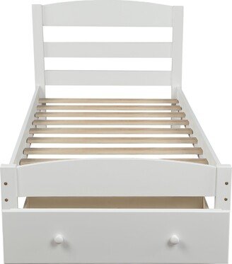 IGEMAN Twin Platform Bed with Storage Drawer&Wood Slat Support, No Box Spring Needed, White