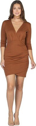 24seven Comfort Apparel Womens V Neck Elbow Sleeve Knee Length cocktail Dress-Tobacco-1X