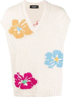 Flower-Embroidery Cotton Vest