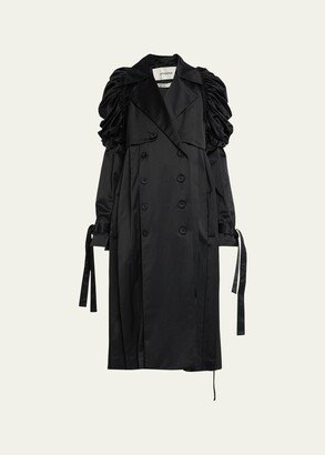 anOnlyChild Draped Double-Breasted Long Silk Trench Coat