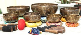 Genuine Full Moon Singing Bowl Set Of Seven For Chakra Awakening-Tibetan Made in Nepal Meditation & Yoga Practices