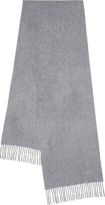 Embroidered Logo Fringe Trim Cashmere Scarf