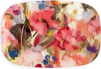 Serving Platters: Painterly Abstract Floral Serving Platter, Pink