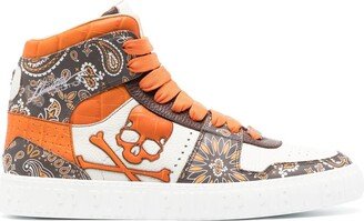 Paisley-Print High-Top Leather Sneakers-AA