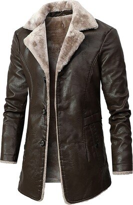 IAKAEUI Leather Jacket with Biker Jacket Men's Faux Leather Middle-aged and Elderly Autumn and Winter Business Coat (Color : Brown