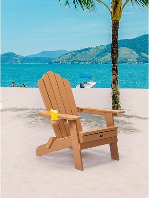 Folding Adirondack Chair with Pullout Ottoman with Cup Holder