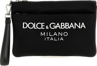 Logo Print Zipped Clutch Bag