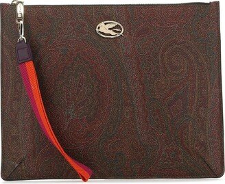 Paisley-Printed Logo Plaque Clutch Bag