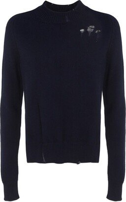 Ripped-Detail Crewneck Knit Jumper