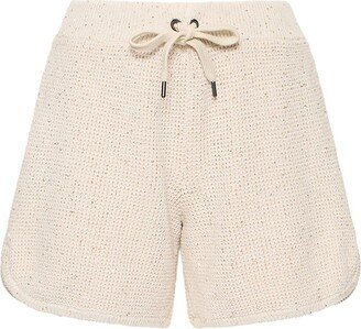 Cotton knit sequined jogger shorts