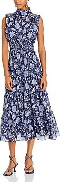 Junia Ruched Sleeve Floral Midi Dress