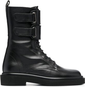 Black Calf Leather John Combat Boots