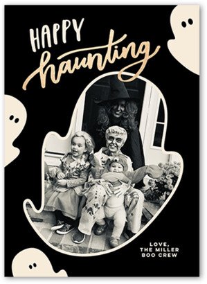 Halloween Cards: Happy Haunting Halloween Card, Black, 5X7, Luxe Double-Thick Cardstock, Square