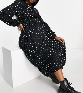 ASOS DESIGN Maternity long sleeve shirred midi dress in mono spot print