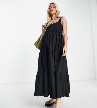 ASOS DESIGN Maternity scoop neck shirred maxi sundress in black