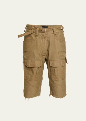 Belted Cargo-Style Bermuda Shorts-AA