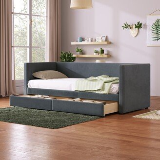 Tiramisu Twin Size Corduroy Daybed with Two Drawers and Wood Slat