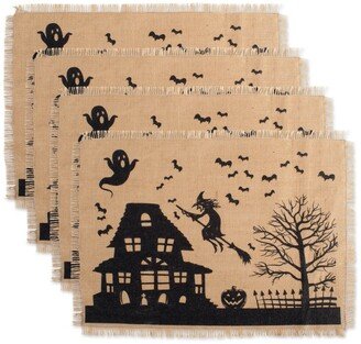 Haunted House Print Burlap Placemat, Set of 4