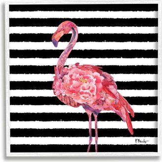 Stupell Blossoming Pink Flamingo Stripes Framed Giclee Wall Art By Paul Brent