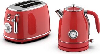 MegaChef 1.7 Liter Electric Tea Kettle and 2 Slice Toaster Combo in Red