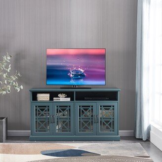 GEROJO Multifunctional Wooden TV Console and Storage Buffet Cabinet with Glass Door and Adjustable Shelves, Dark Teal