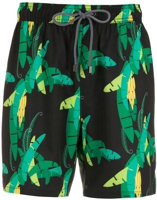 Leaf-Print Swim Shorts
