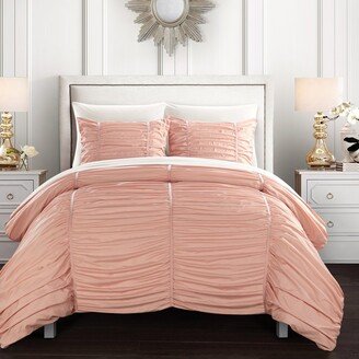 Chic Home Design Aurora 7 Piece Comforter Set Contemporary Striped Ruched Ruffled Design Bed In A Bag