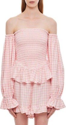 Checked Ruffled Off-Shoulder Set